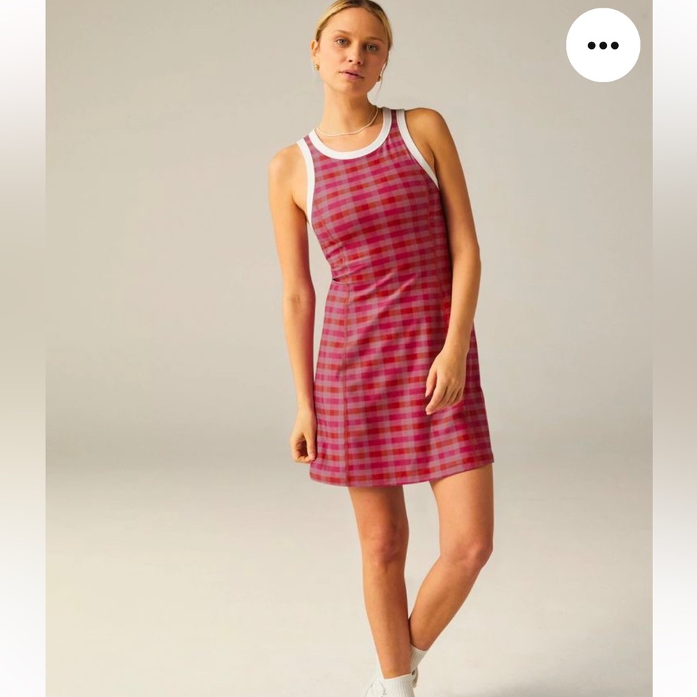 Beyond Yoga Pink Gingham SoftMark Outlines Dress Medium NWT!